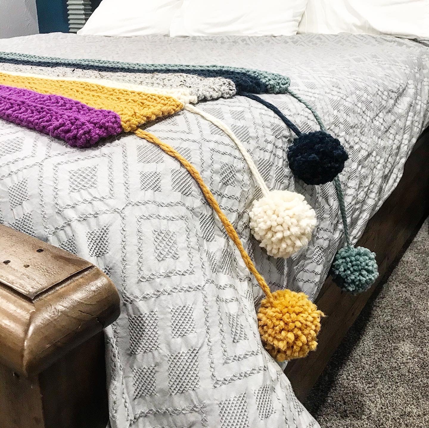 Pom Pom Bed Runner- Queen/Full Size
